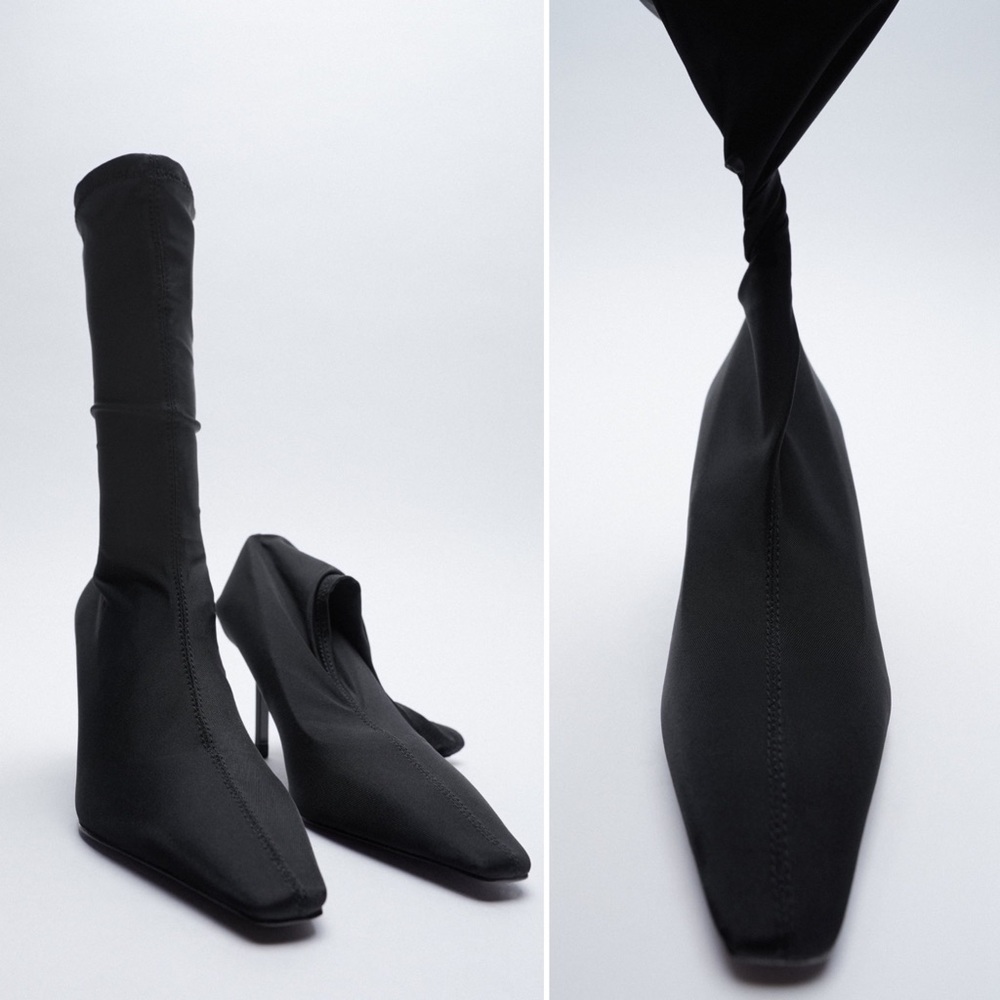 Zara sock style fabric high heeled boots